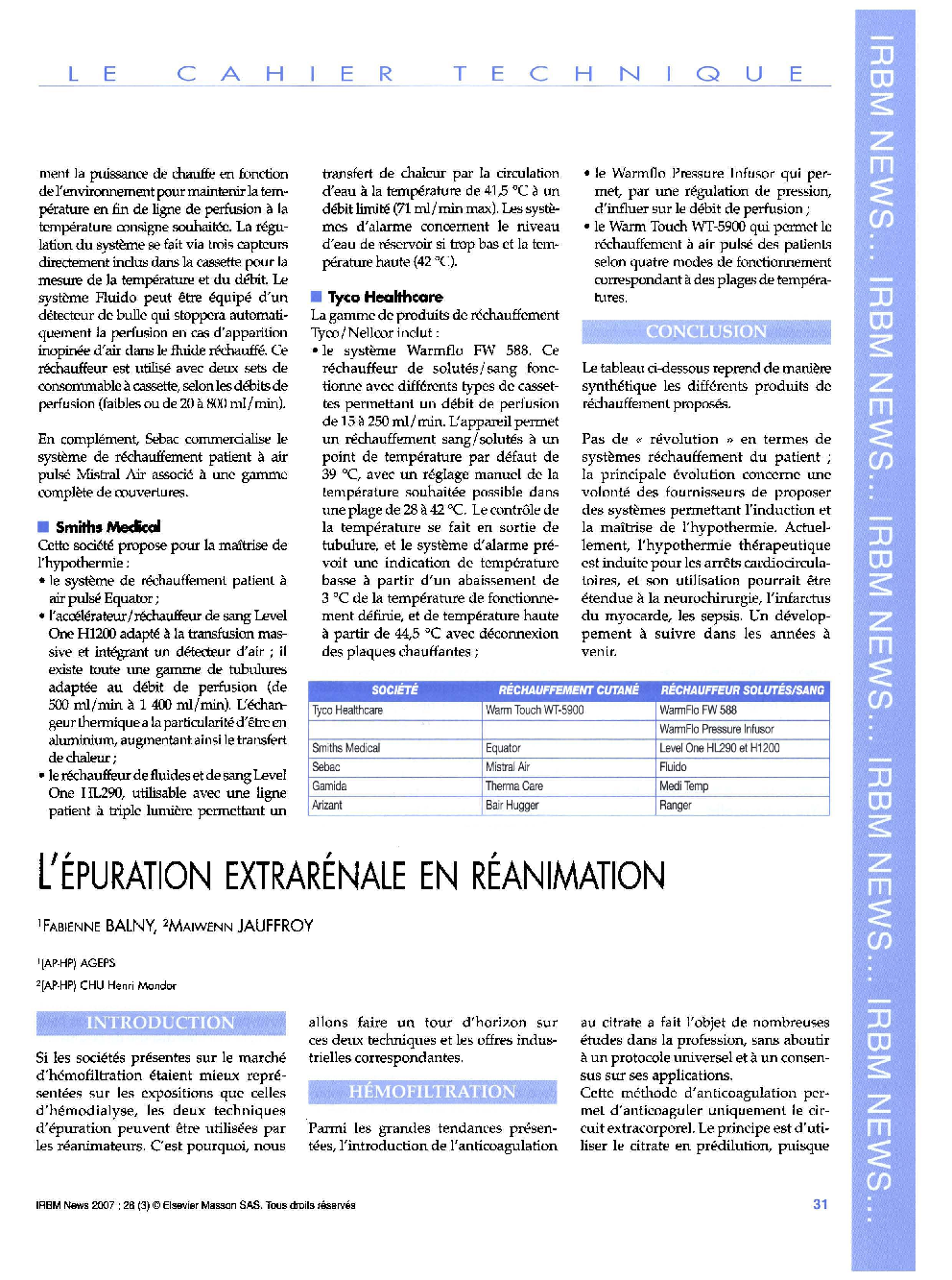 عکس صفحه اول مقاله: L'épuration extrarénale en réanimation L'épuration extrarénale en réanimation