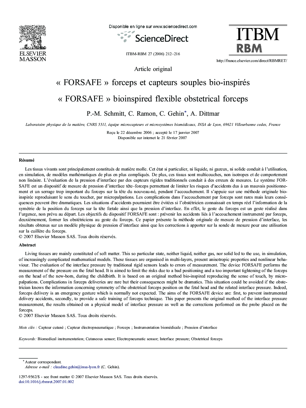 « FORSAFE » forceps et capteurs souples bio-inspirés