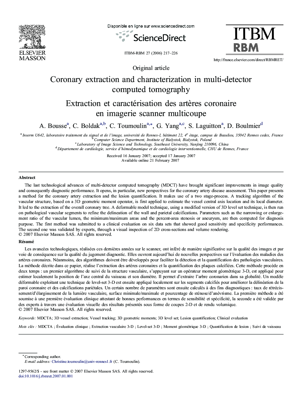 Coronary extraction and characterization in multi-detector computed tomography