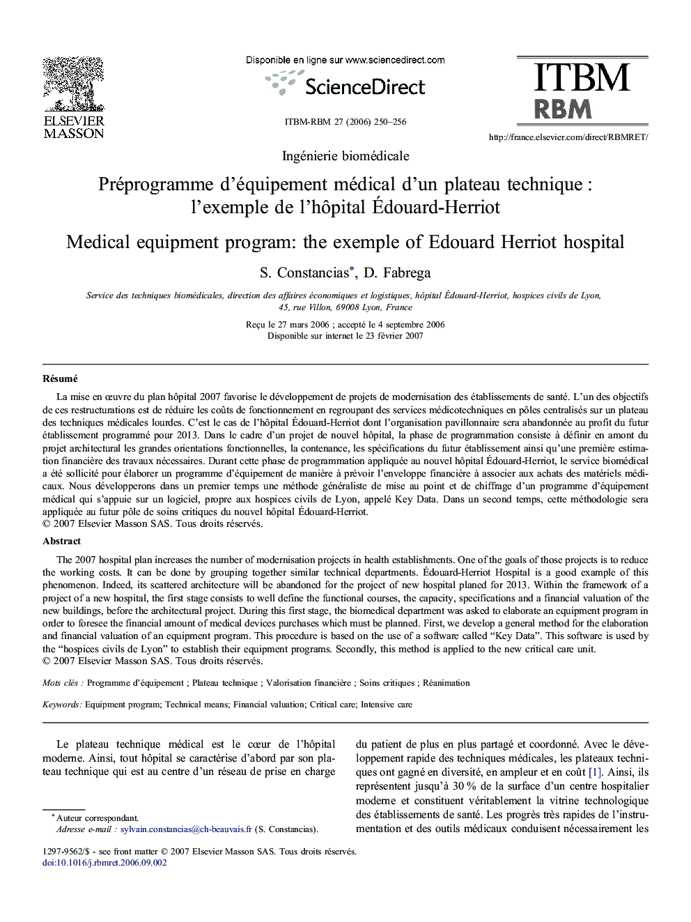 Préprogramme d'équipement médical d'un plateau technique : l'exemple de l'hôpital Édouard-Herriot