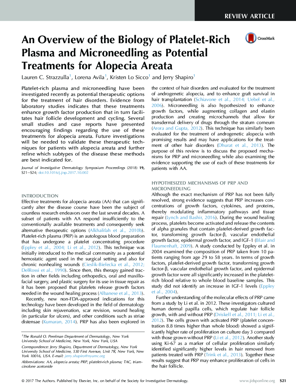 An Overview of the Biology of Platelet-Rich Plasma and Microneedling as Potential Treatments for Alopecia Areata