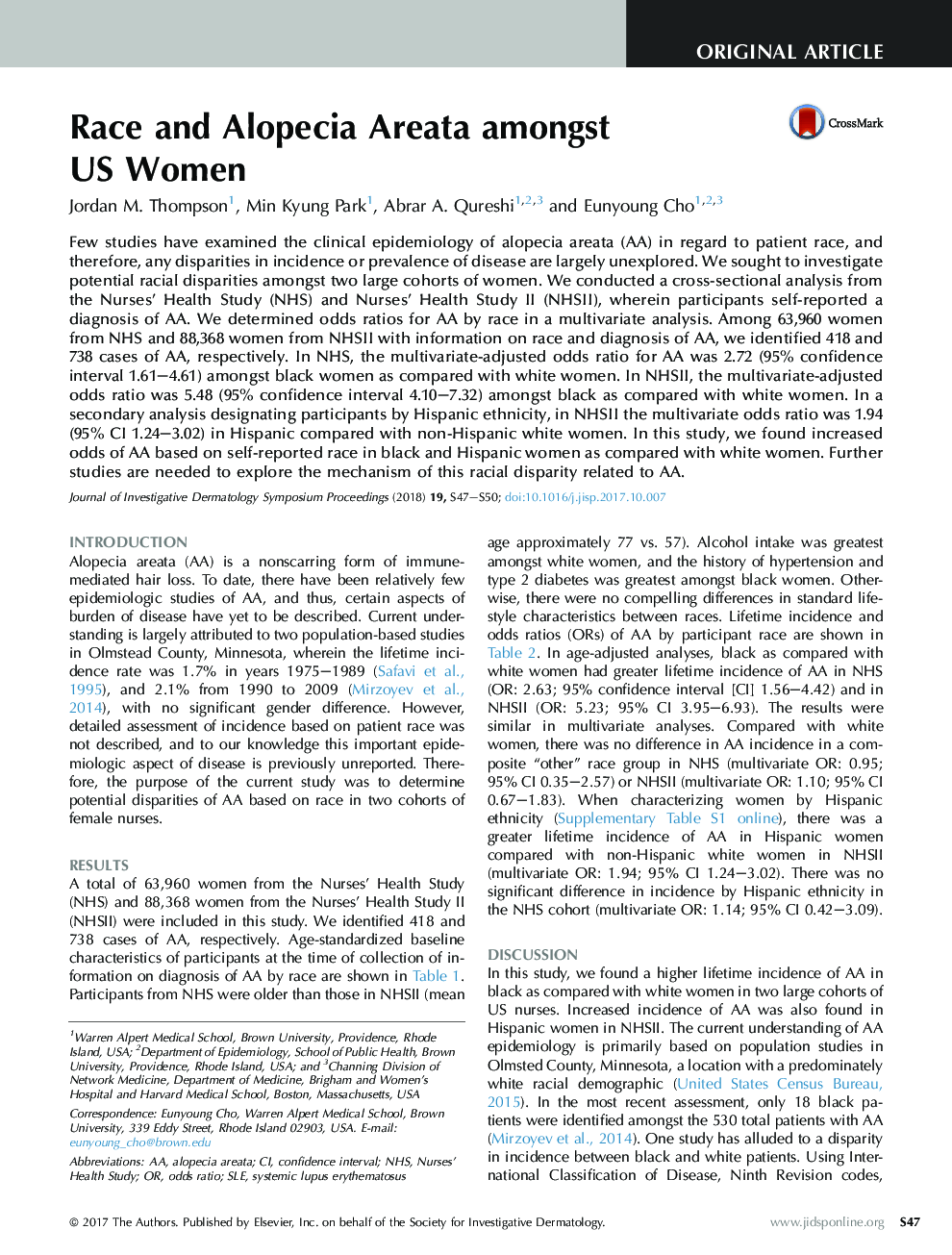 Race and Alopecia Areata amongst USÂ Women