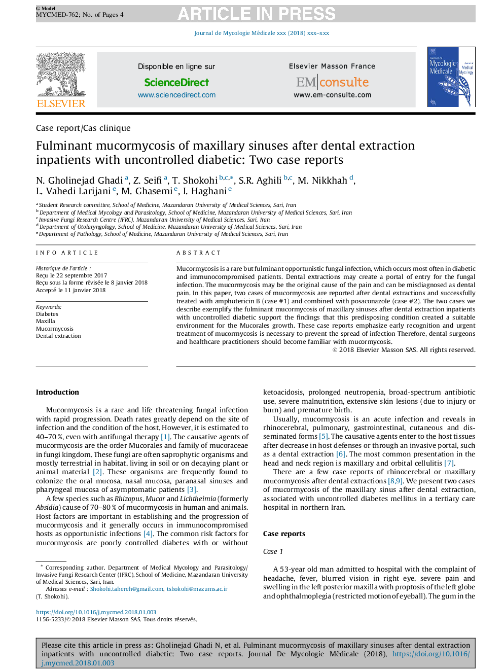 Fulminant mucormycosis of maxillary sinuses after dental extraction inpatients with uncontrolled diabetic: Two case reports