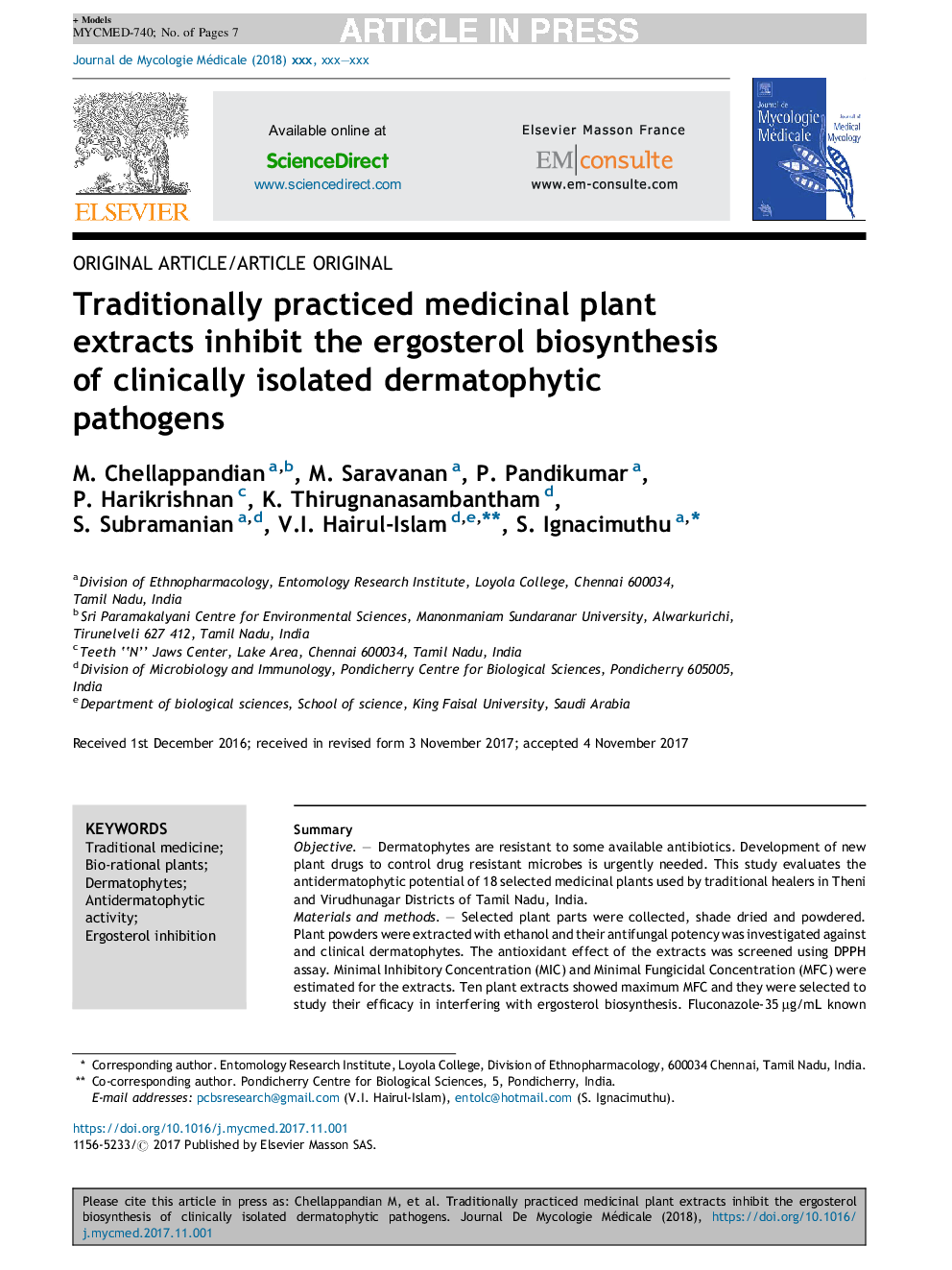 Traditionally practiced medicinal plant extracts inhibit the ergosterol biosynthesis of clinically isolated dermatophytic pathogens