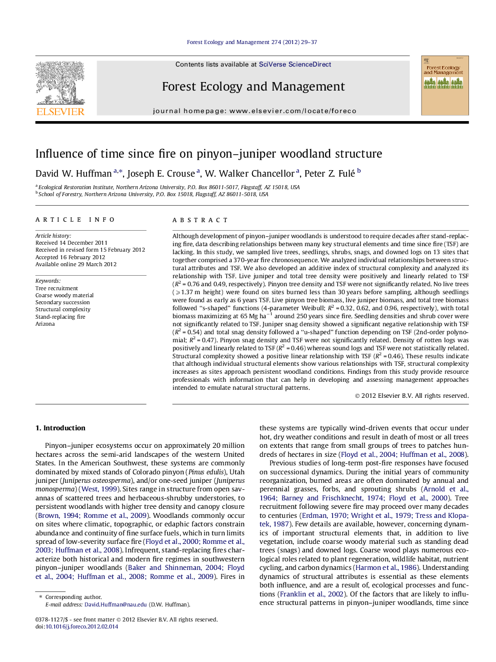 Influence of time since fire on pinyon–juniper woodland structure