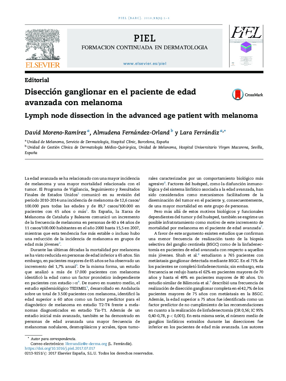 Disección ganglionar en el paciente de edad avanzada con melanoma