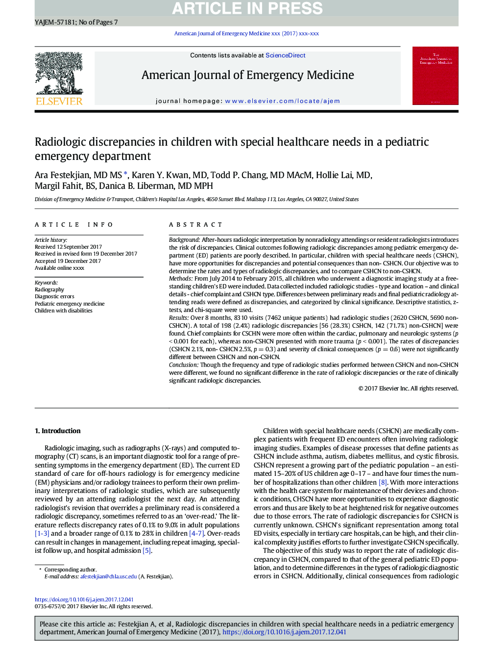 Radiologic discrepancies in children with special healthcare needs in a pediatric emergency department