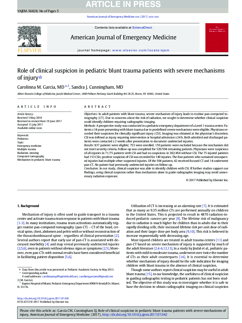 Role of clinical suspicion in pediatric blunt trauma patients with severe mechanisms of injury