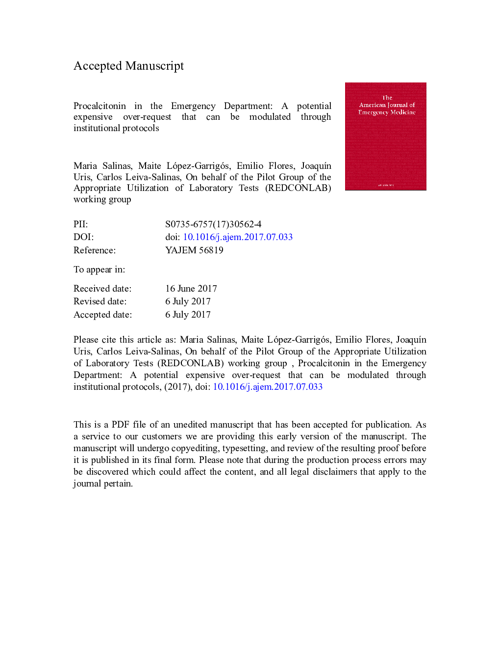 Procalcitonin in the Emergency Department: A potential expensive over-request that can be modulated through institutional protocols