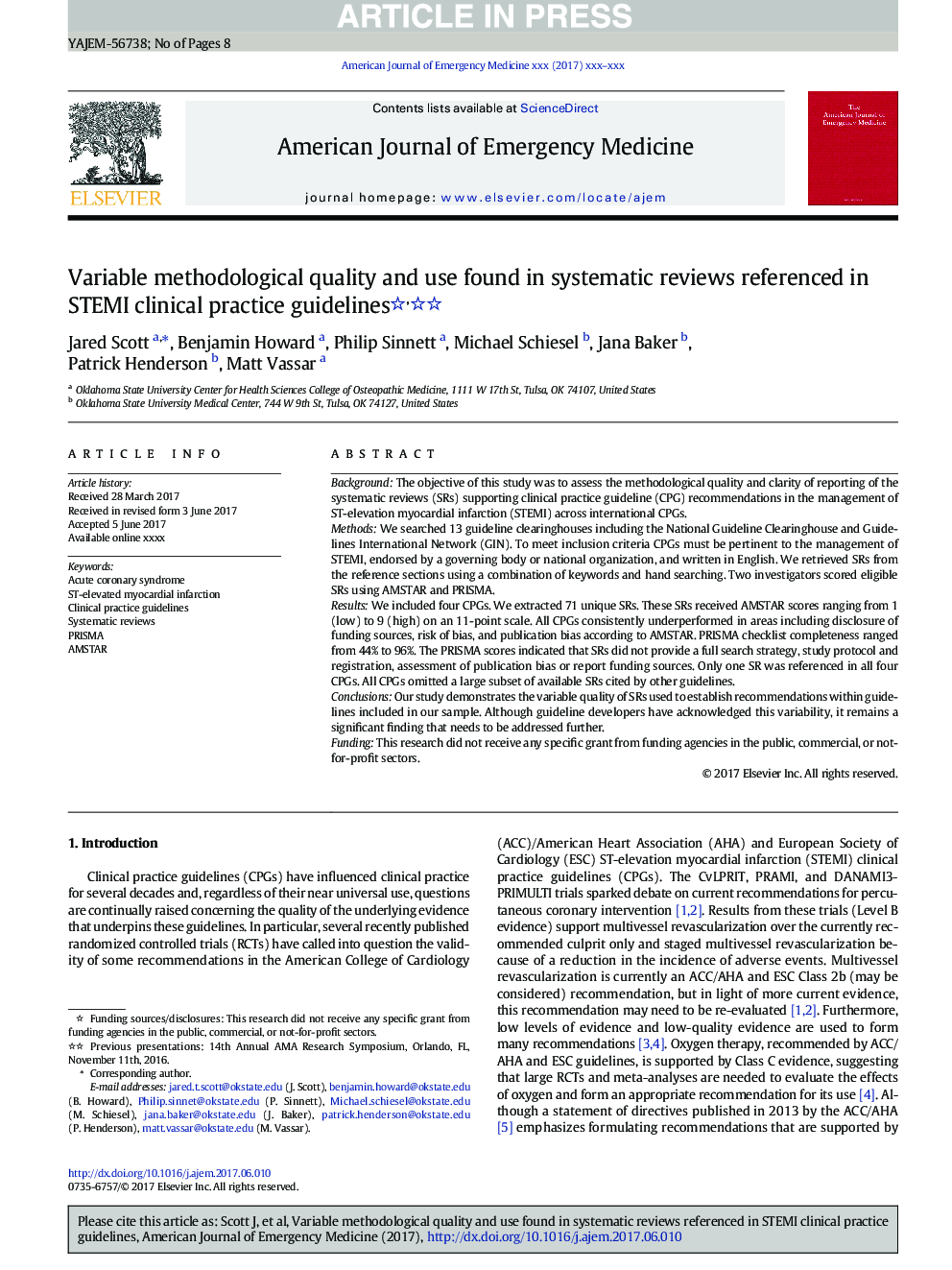 Variable methodological quality and use found in systematic reviews referenced in STEMI clinical practice guidelines