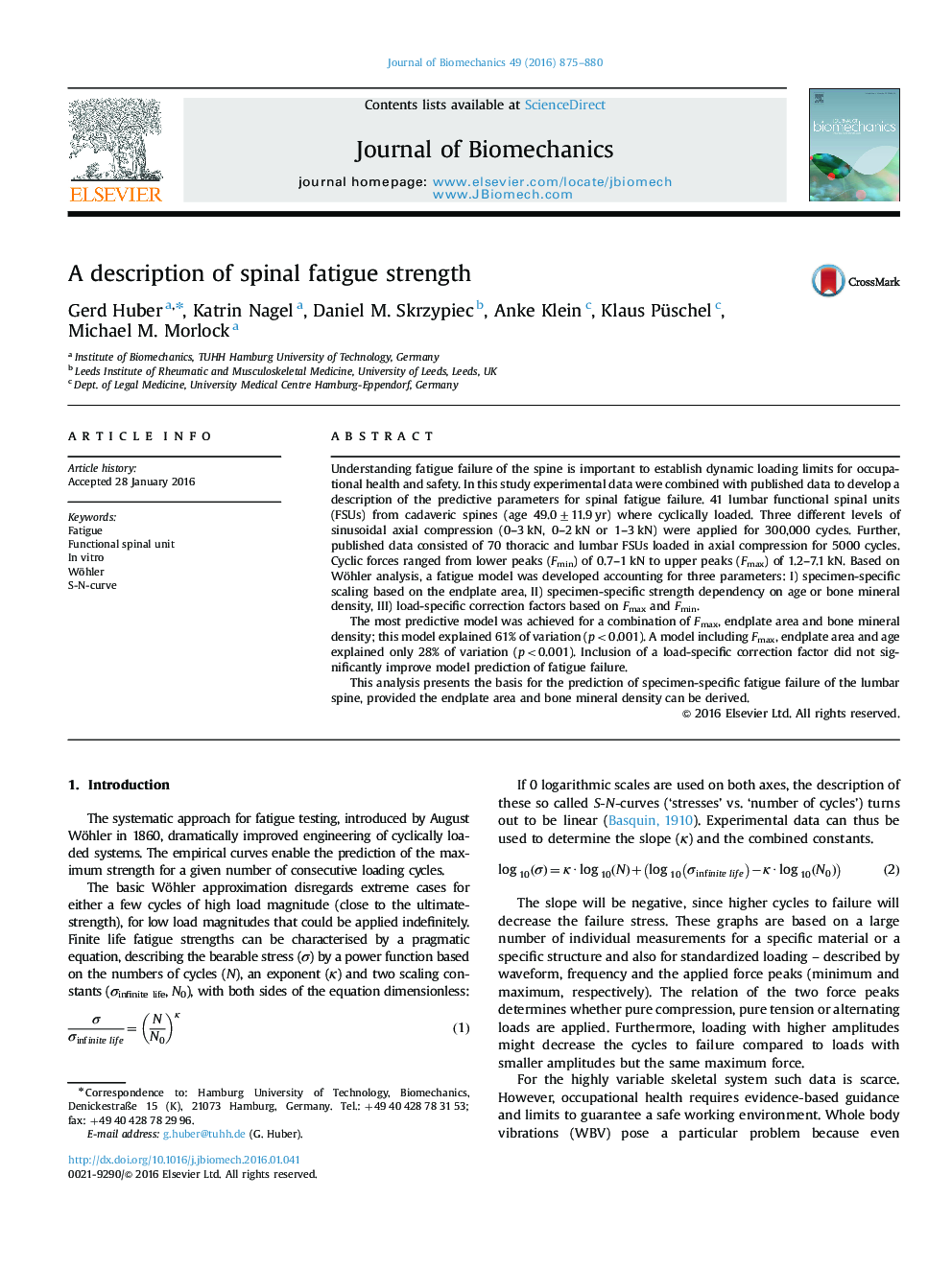 A description of spinal fatigue strength