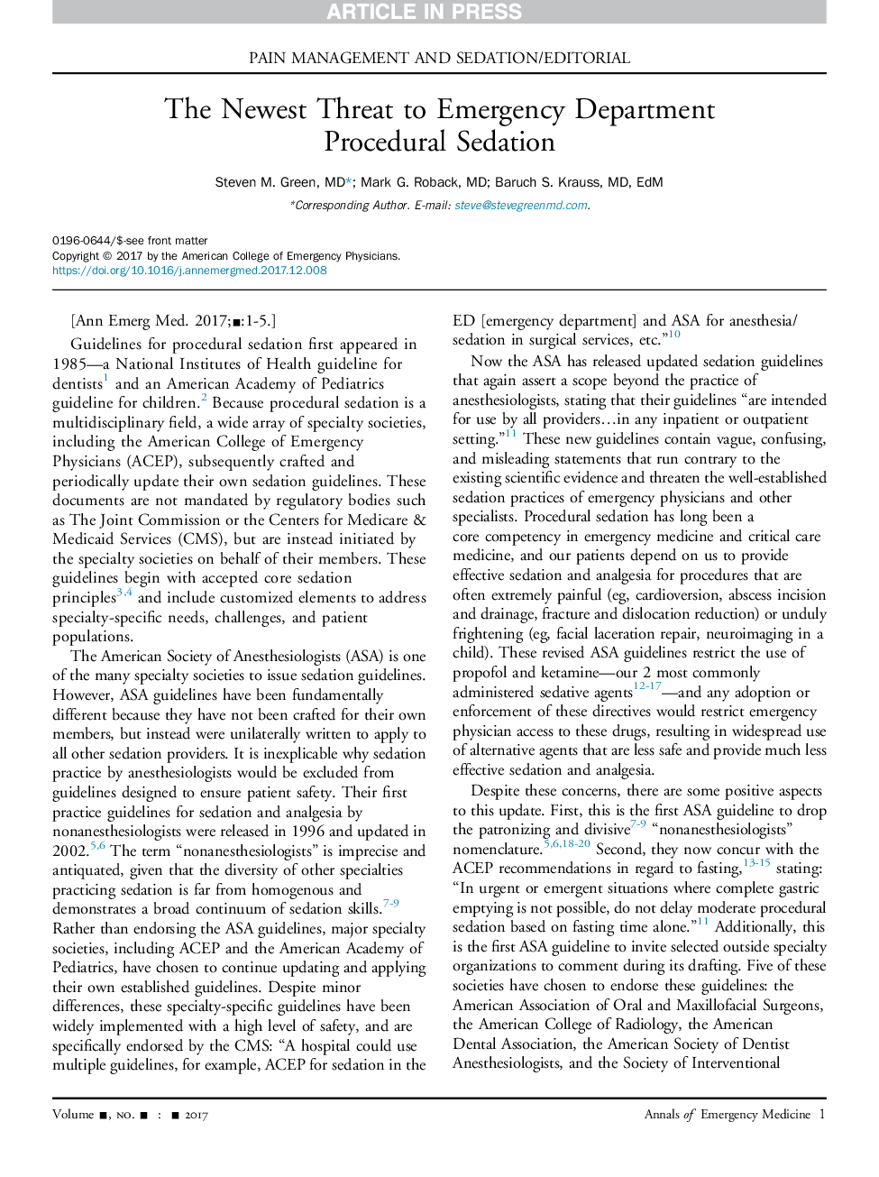 The Newest Threat to Emergency Department Procedural Sedation