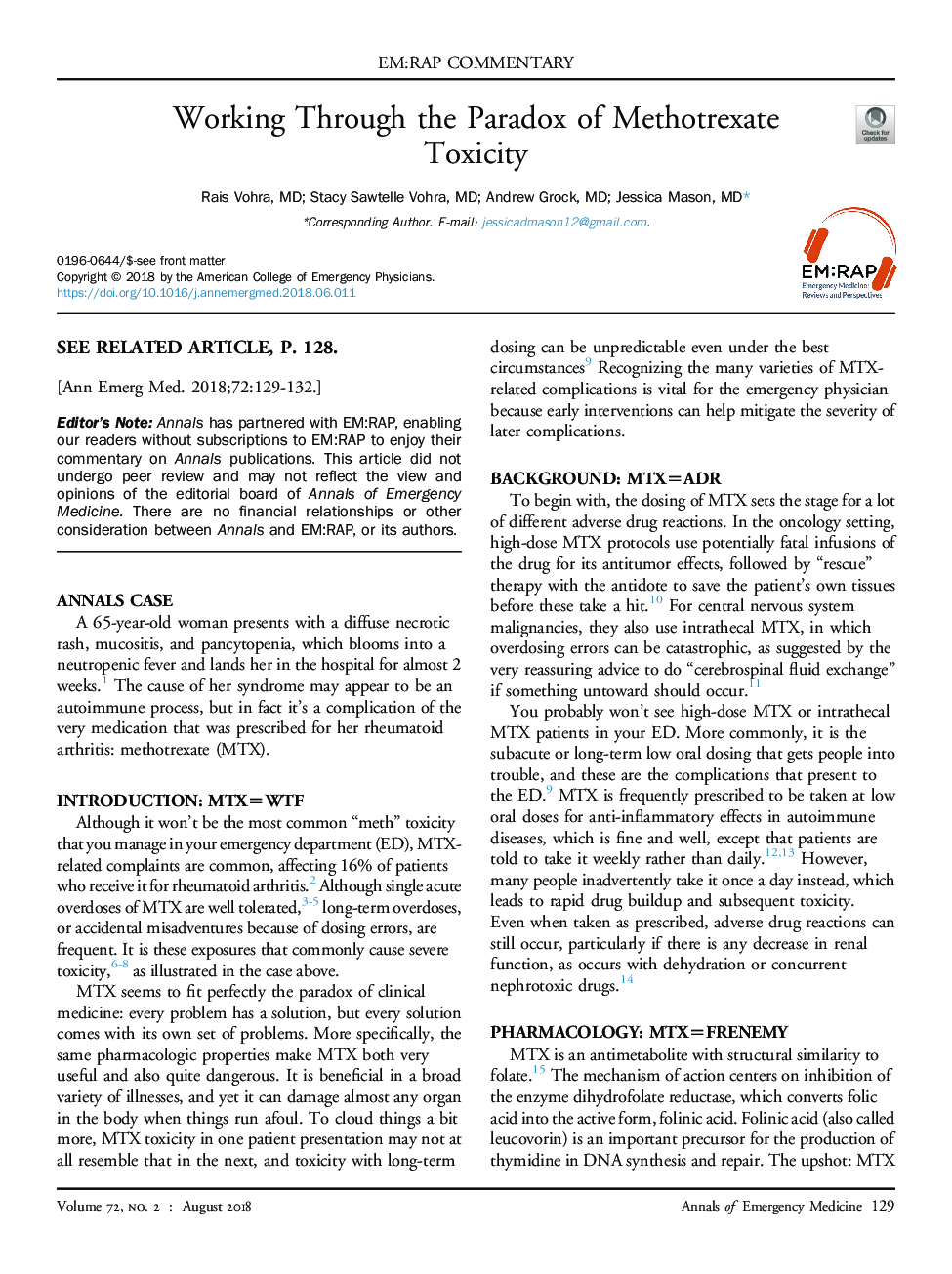 Working Through the Paradox of Methotrexate Toxicity