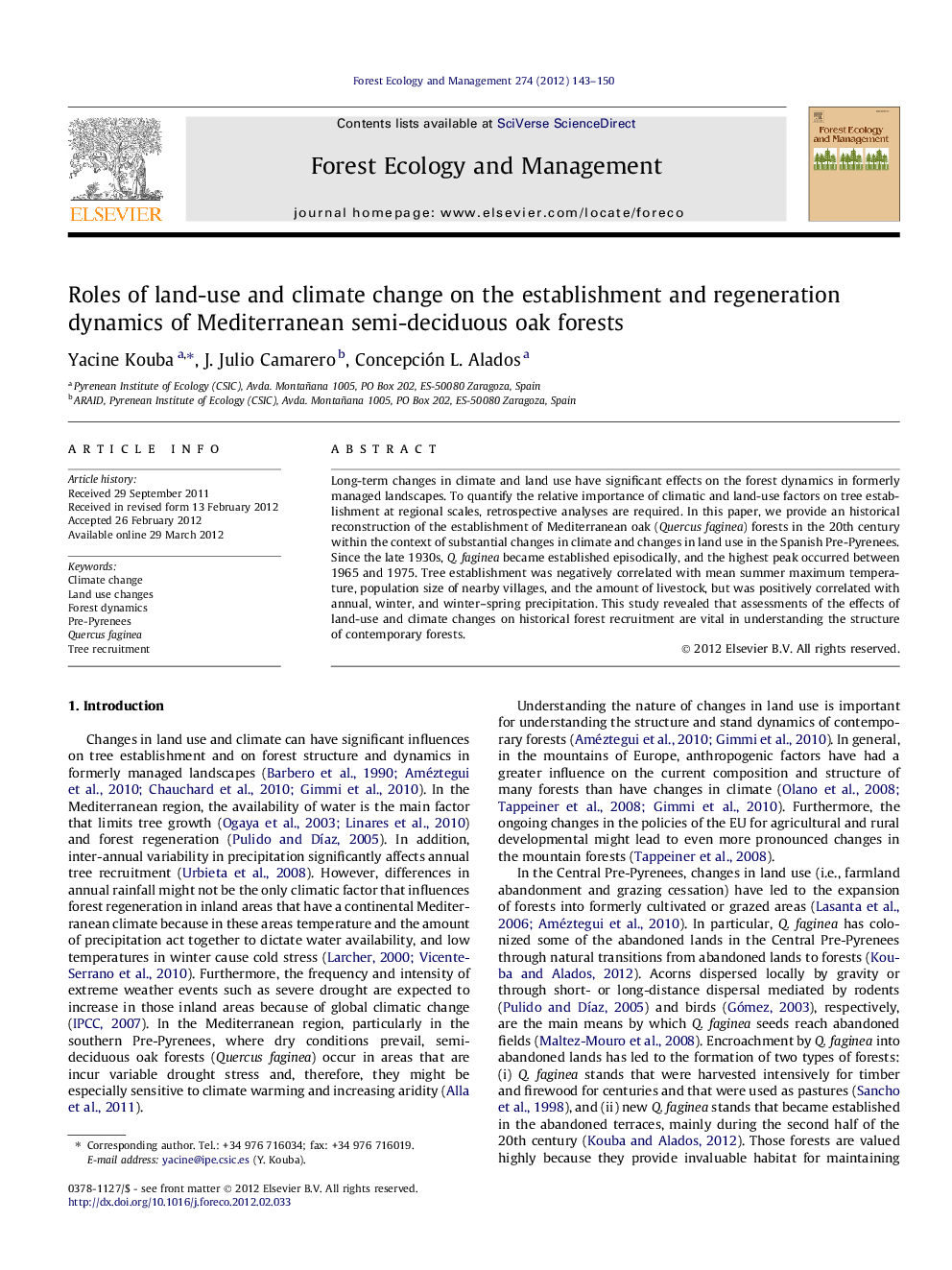 Roles of land-use and climate change on the establishment and regeneration dynamics of Mediterranean semi-deciduous oak forests