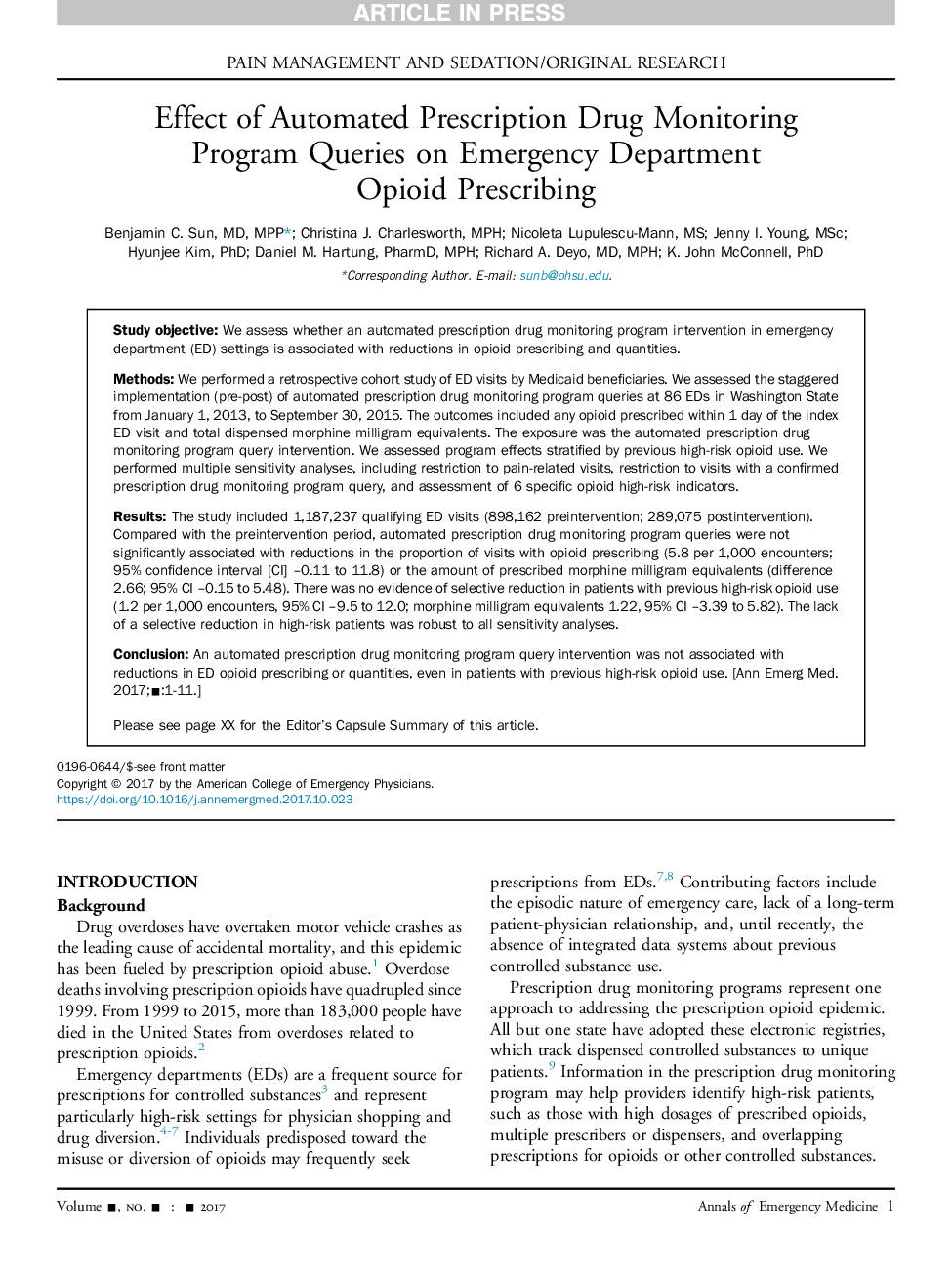 Effect of Automated Prescription Drug Monitoring Program Queries on Emergency Department Opioid Prescribing