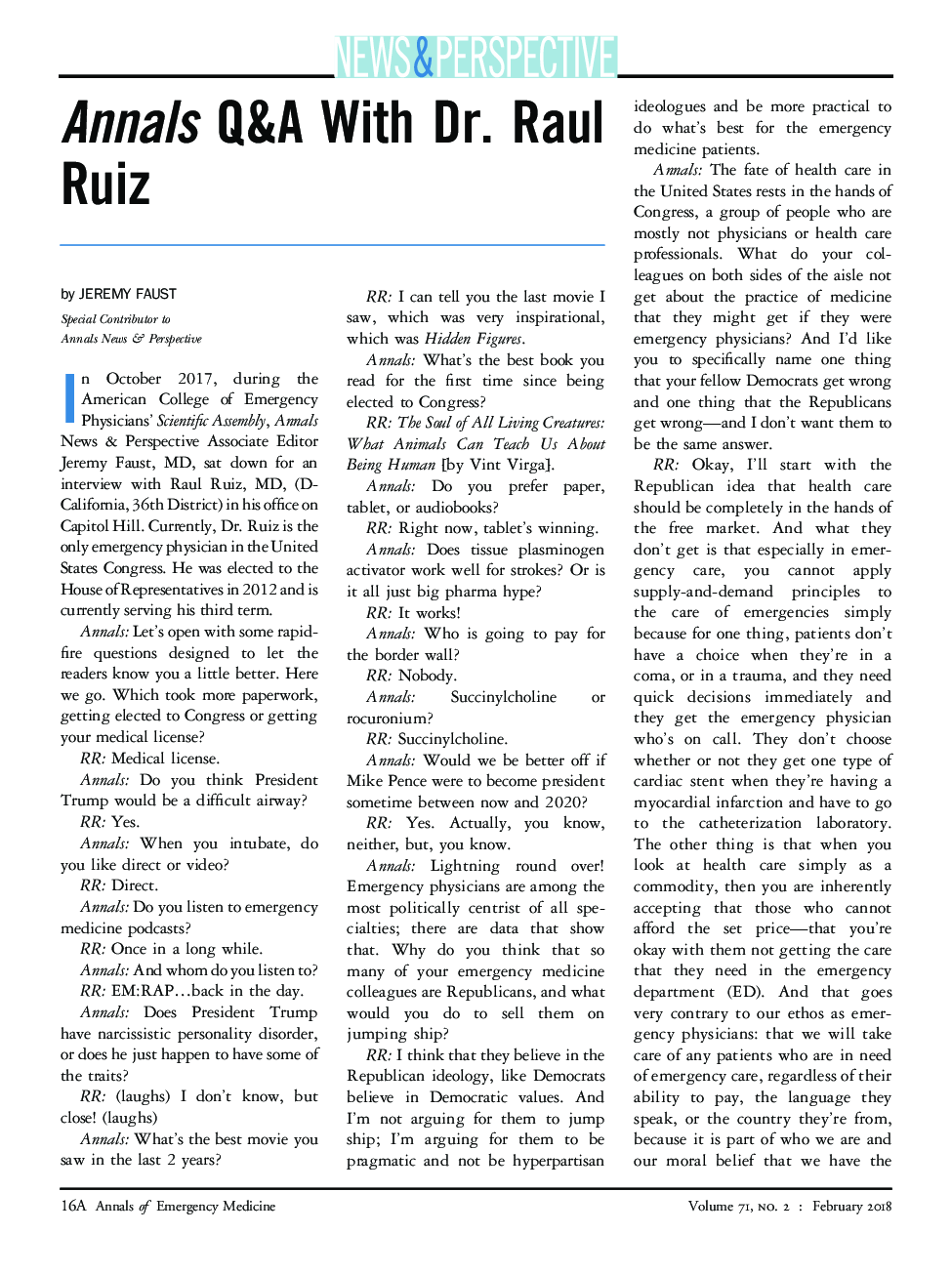 عکس صفحه اول مقاله: Annals Q&A With Dr. Raul Ruiz Annals Q&A With Dr. Raul Ruiz