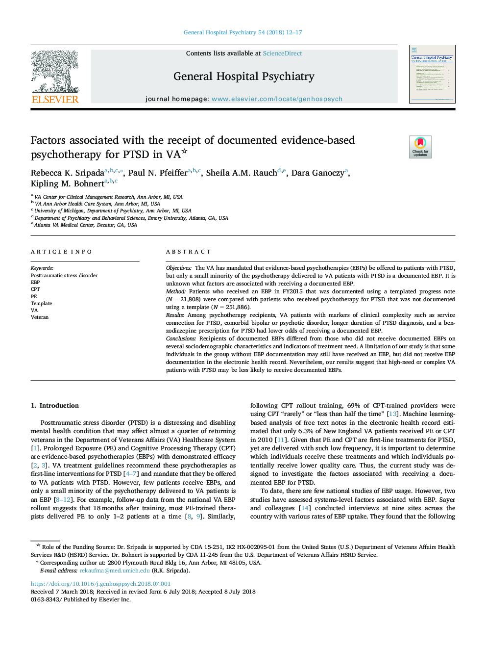 Factors associated with the receipt of documented evidence-based psychotherapy for PTSD in VA