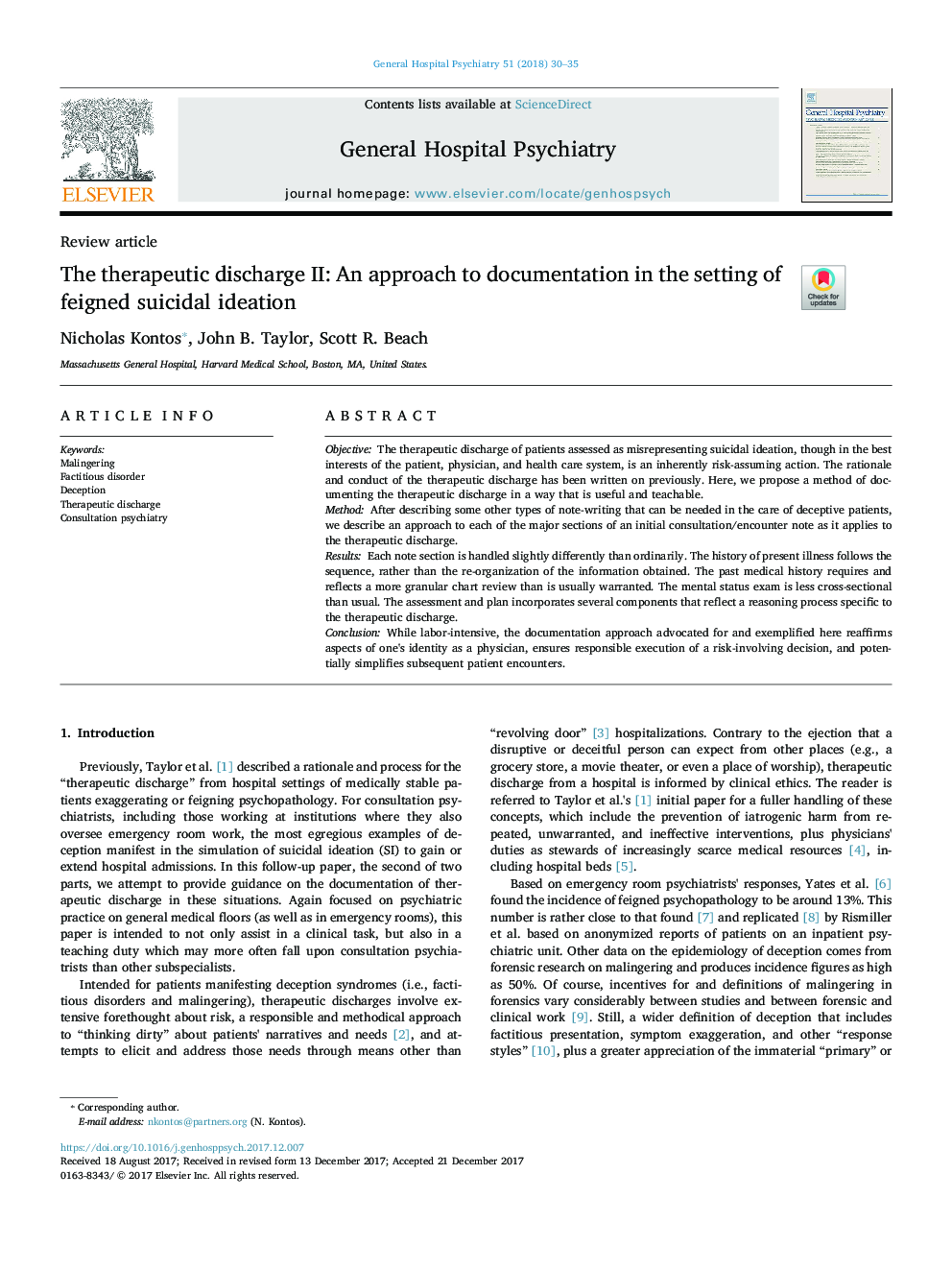 The therapeutic discharge II: An approach to documentation in the setting of feigned suicidal ideation