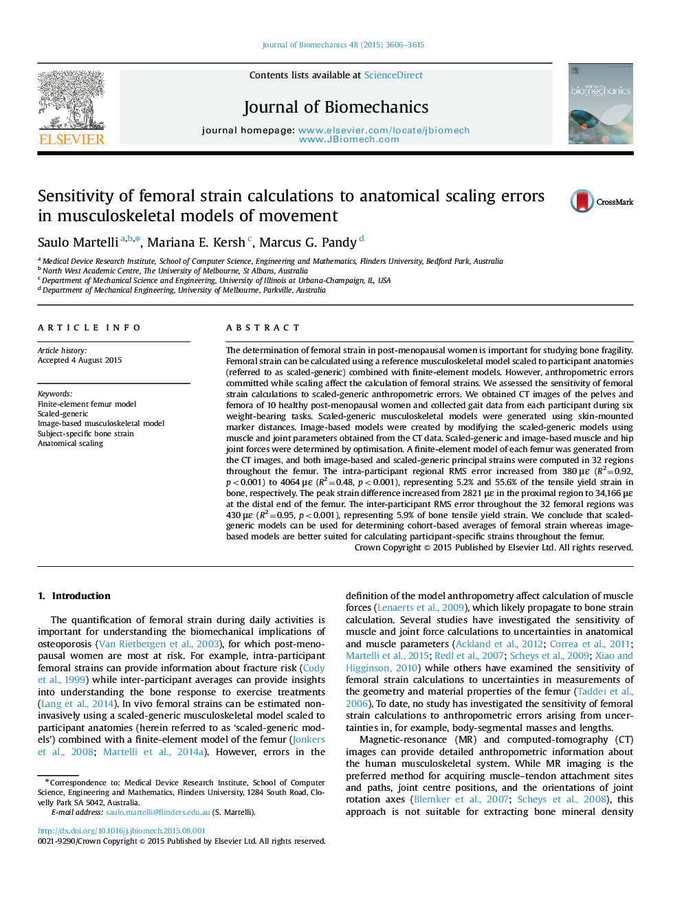 Sensitivity of femoral strain calculations to anatomical scaling errors in musculoskeletal models of movement