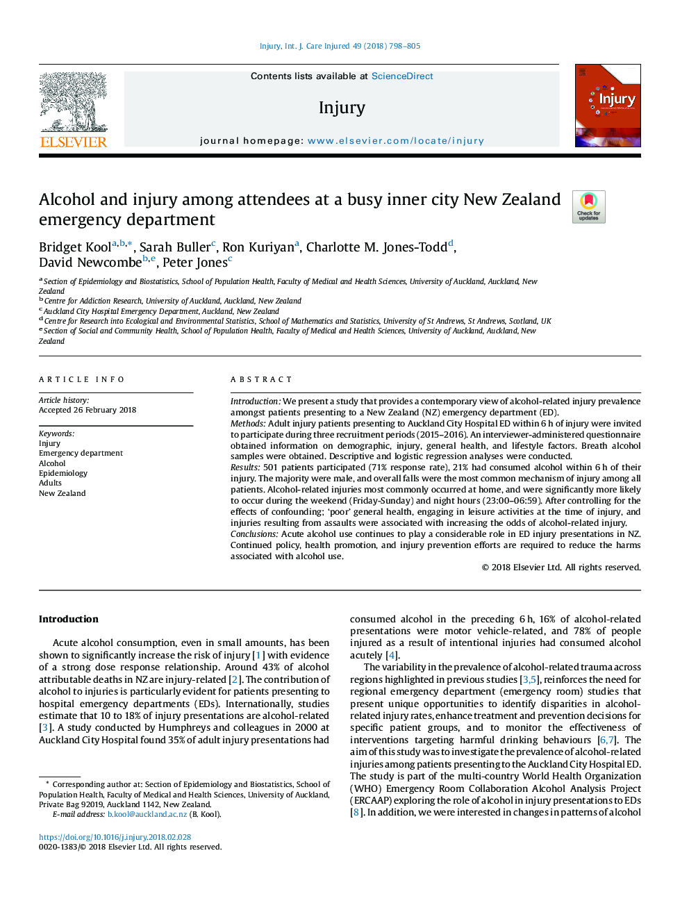 Alcohol and injury among attendees at a busy inner city New Zealand emergency department