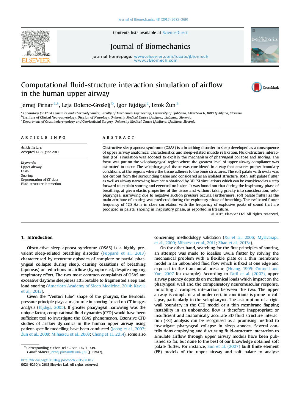 Computational fluid-structure interaction simulation of airflow in the human upper airway