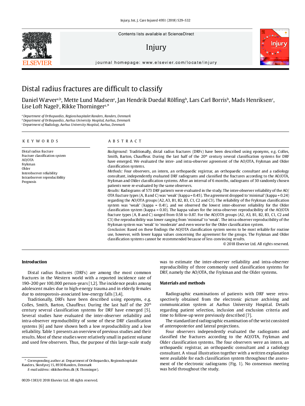 Distal radius fractures are difficult to classify