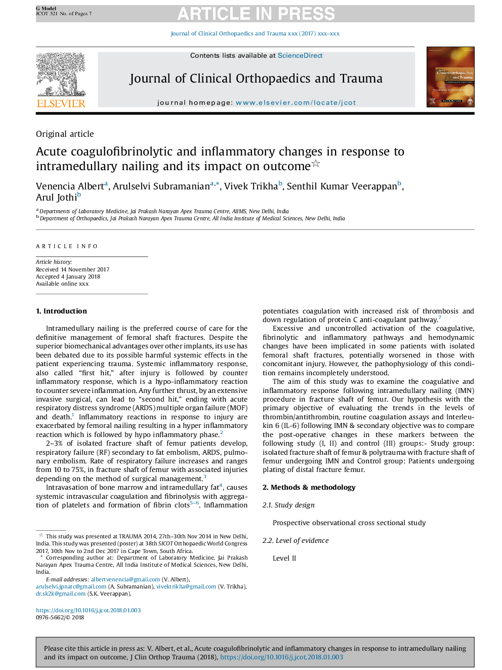 Acute coagulofibrinolytic and inflammatory changes in response to intramedullary nailing and its impact on outcome