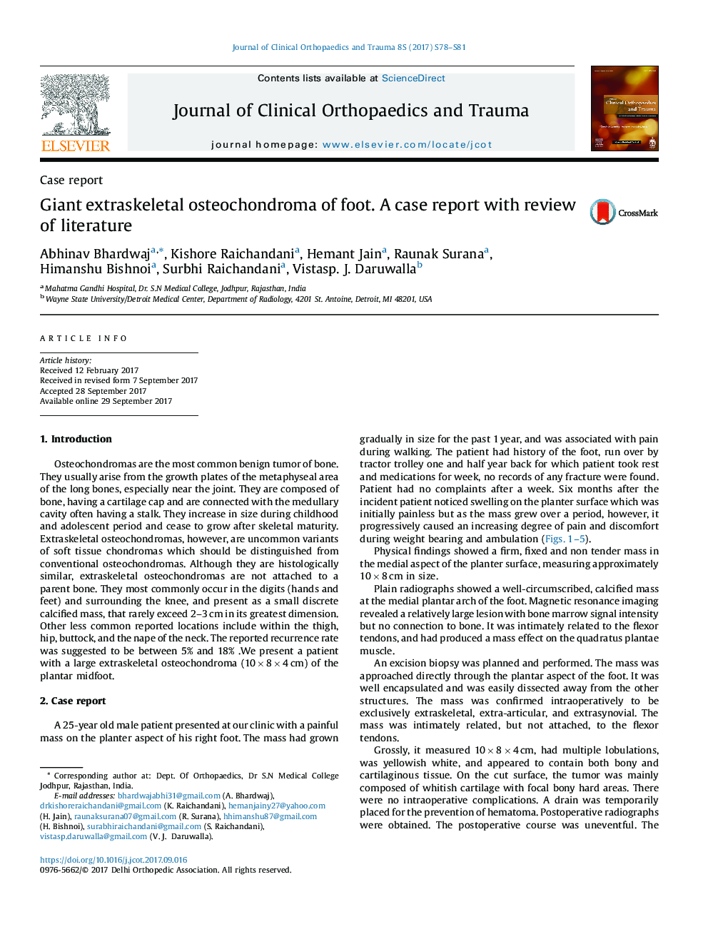 Giant extraskeletal osteochondroma of foot. A case report with review of literature