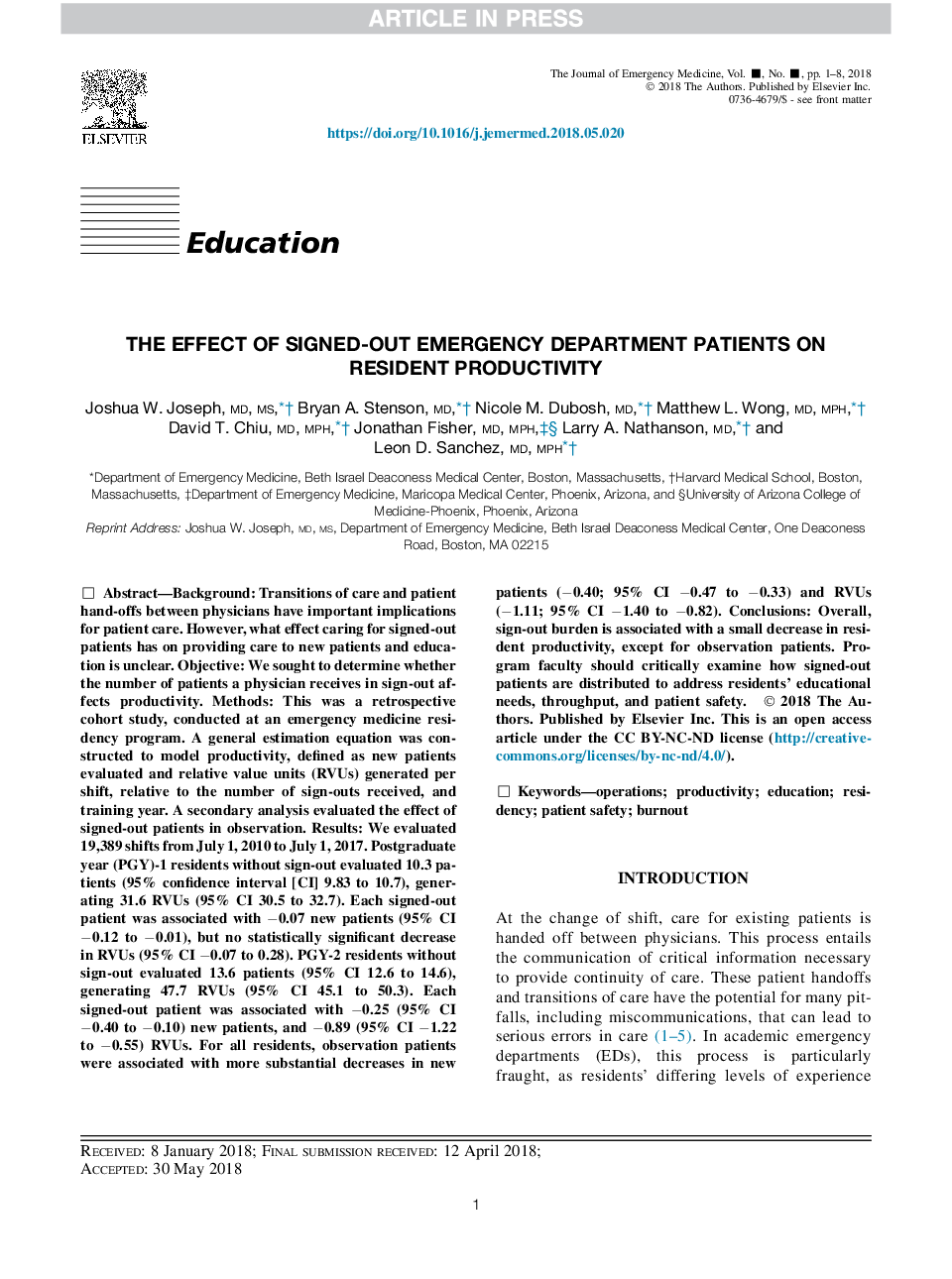 The Effect of Signed-Out Emergency Department Patients on Resident Productivity