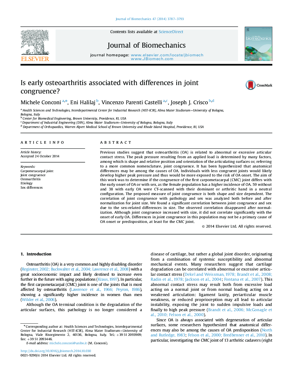 Is early osteoarthritis associated with differences in joint congruence?