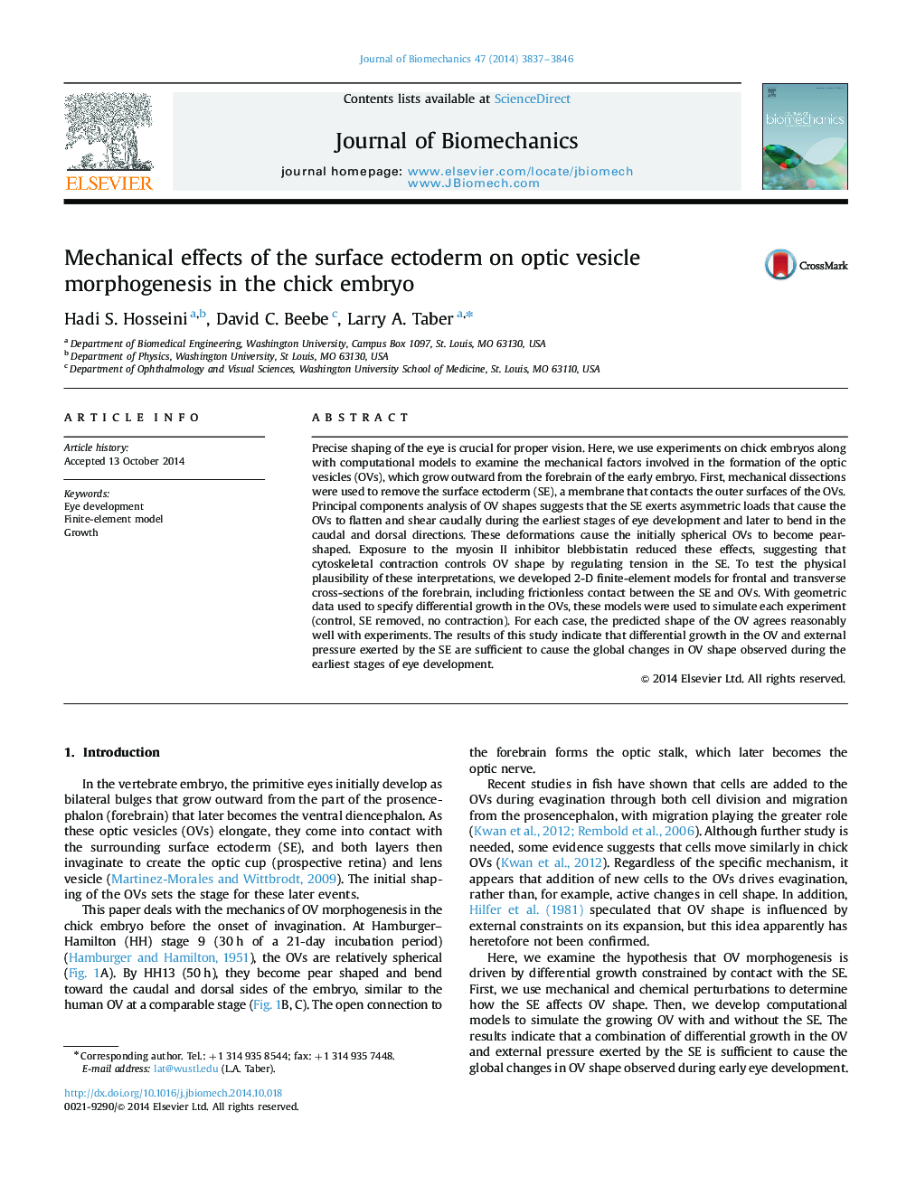 Mechanical effects of the surface ectoderm on optic vesicle morphogenesis in the chick embryo