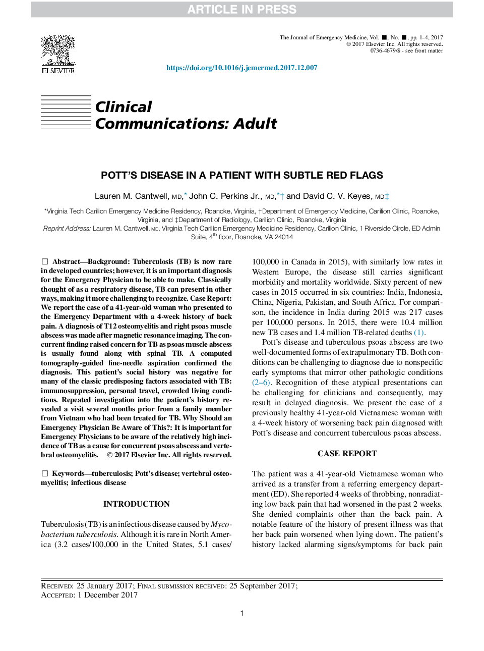 Pott's Disease in a Patient with Subtle Red Flags