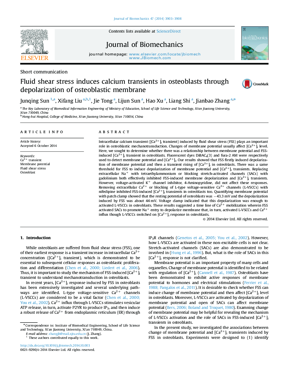 Fluid shear stress induces calcium transients in osteoblasts through depolarization of osteoblastic membrane