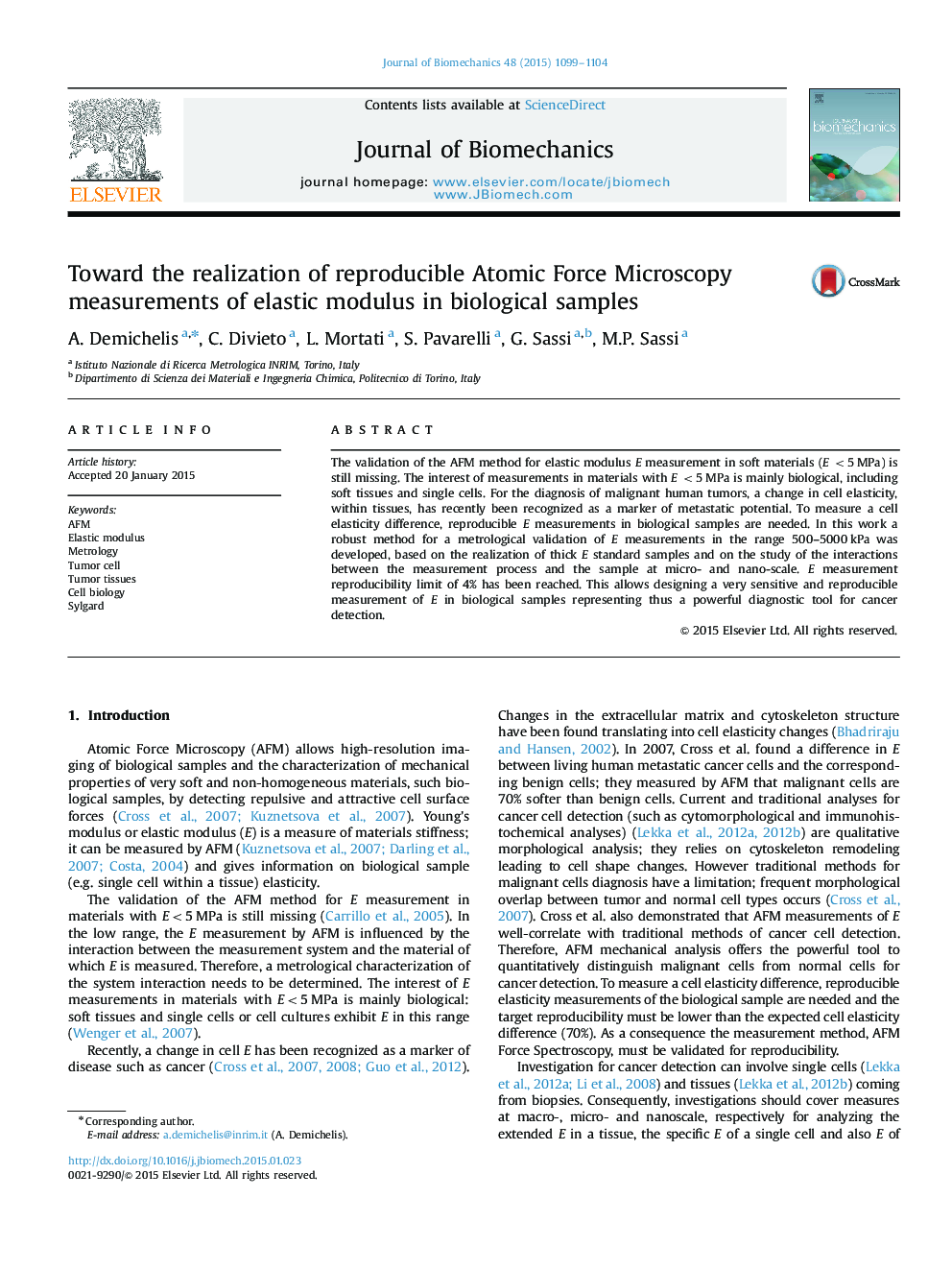 Toward the realization of reproducible Atomic Force Microscopy measurements of elastic modulus in biological samples