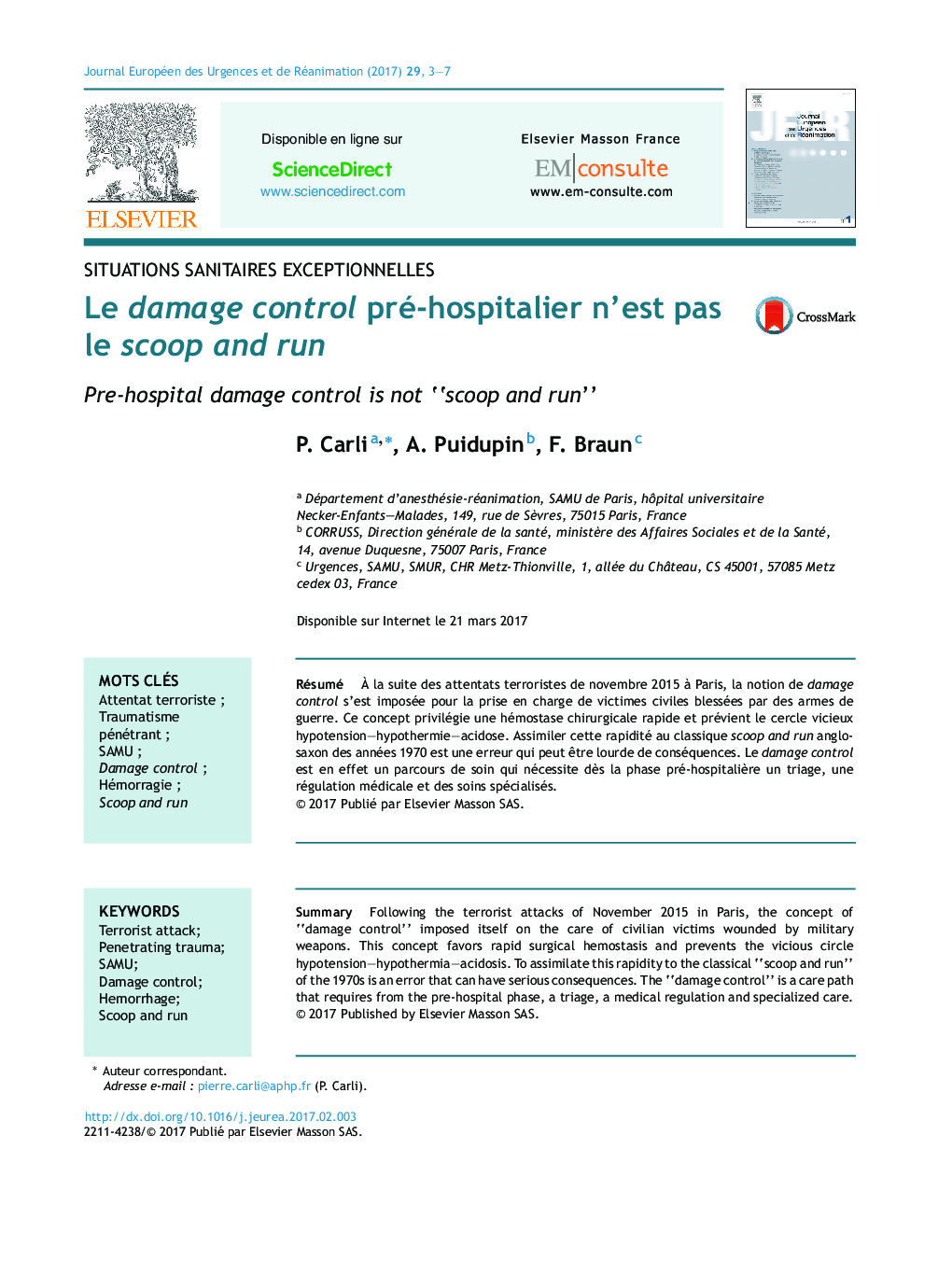 Le damage control pré-hospitalier n'est pas le scoop and run