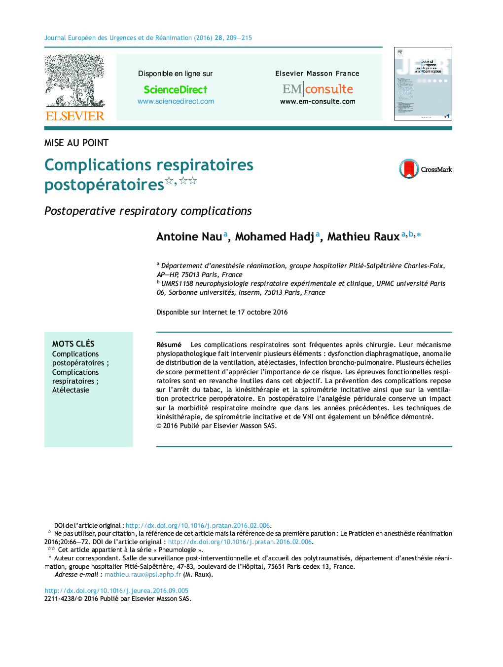 Complications respiratoires postopératoires