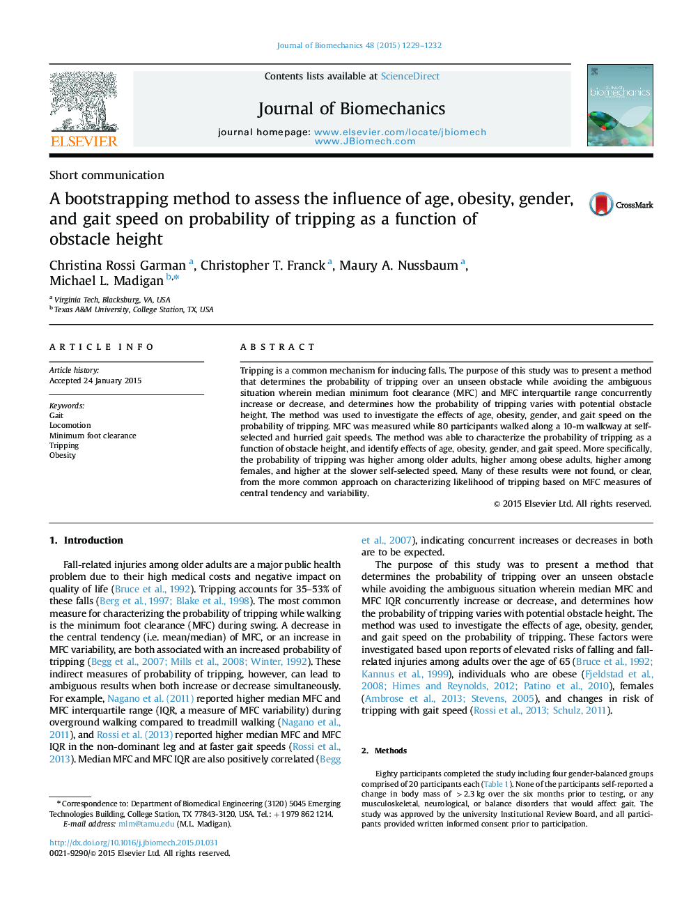 A bootstrapping method to assess the influence of age, obesity, gender, and gait speed on probability of tripping as a function of obstacle height