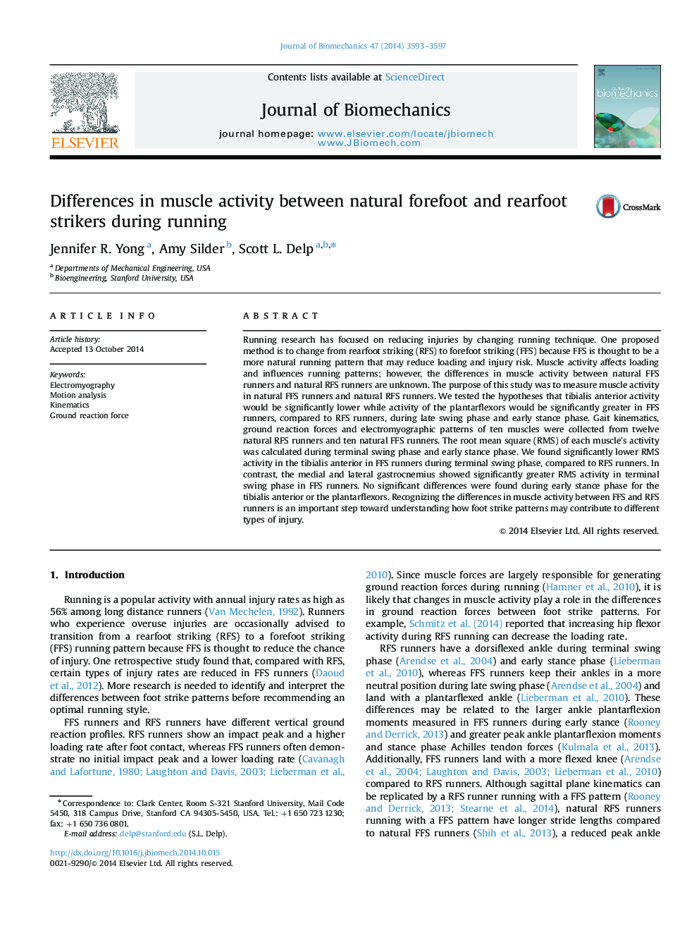 Differences in muscle activity between natural forefoot and rearfoot strikers during running