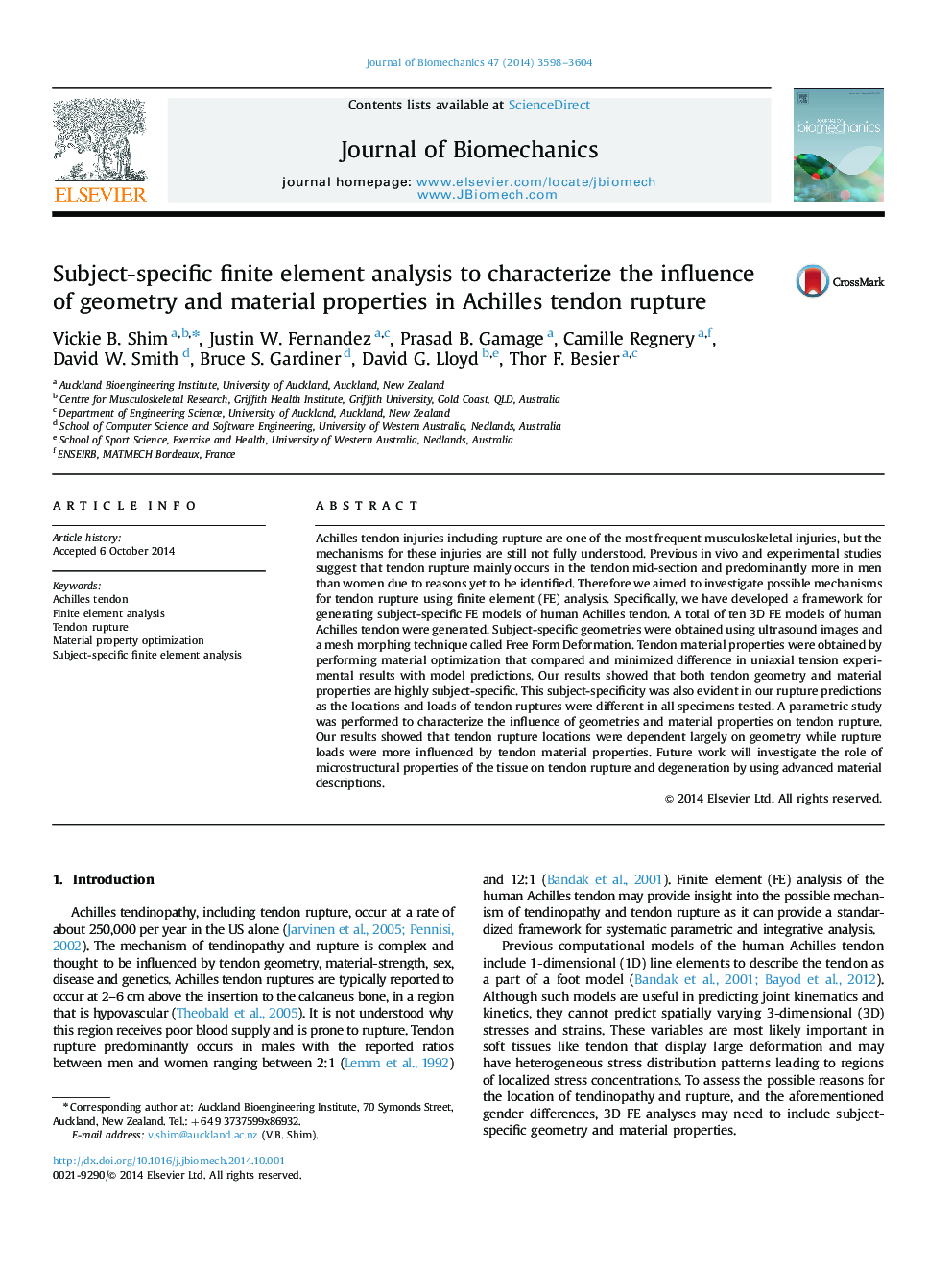 Subject-specific finite element analysis to characterize the influence of geometry and material properties in Achilles tendon rupture