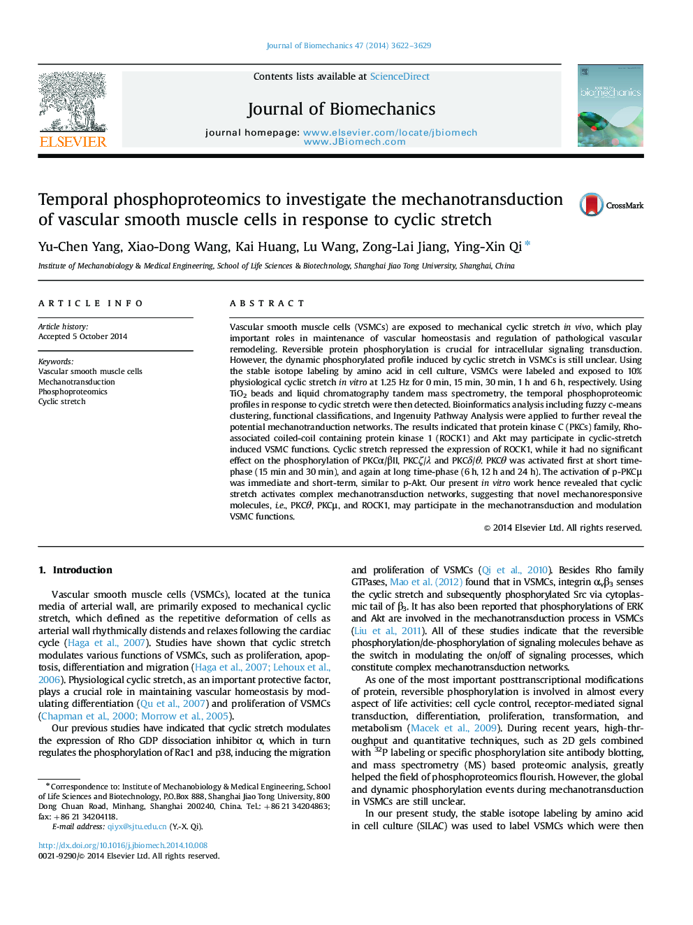 Temporal phosphoproteomics to investigate the mechanotransduction of vascular smooth muscle cells in response to cyclic stretch