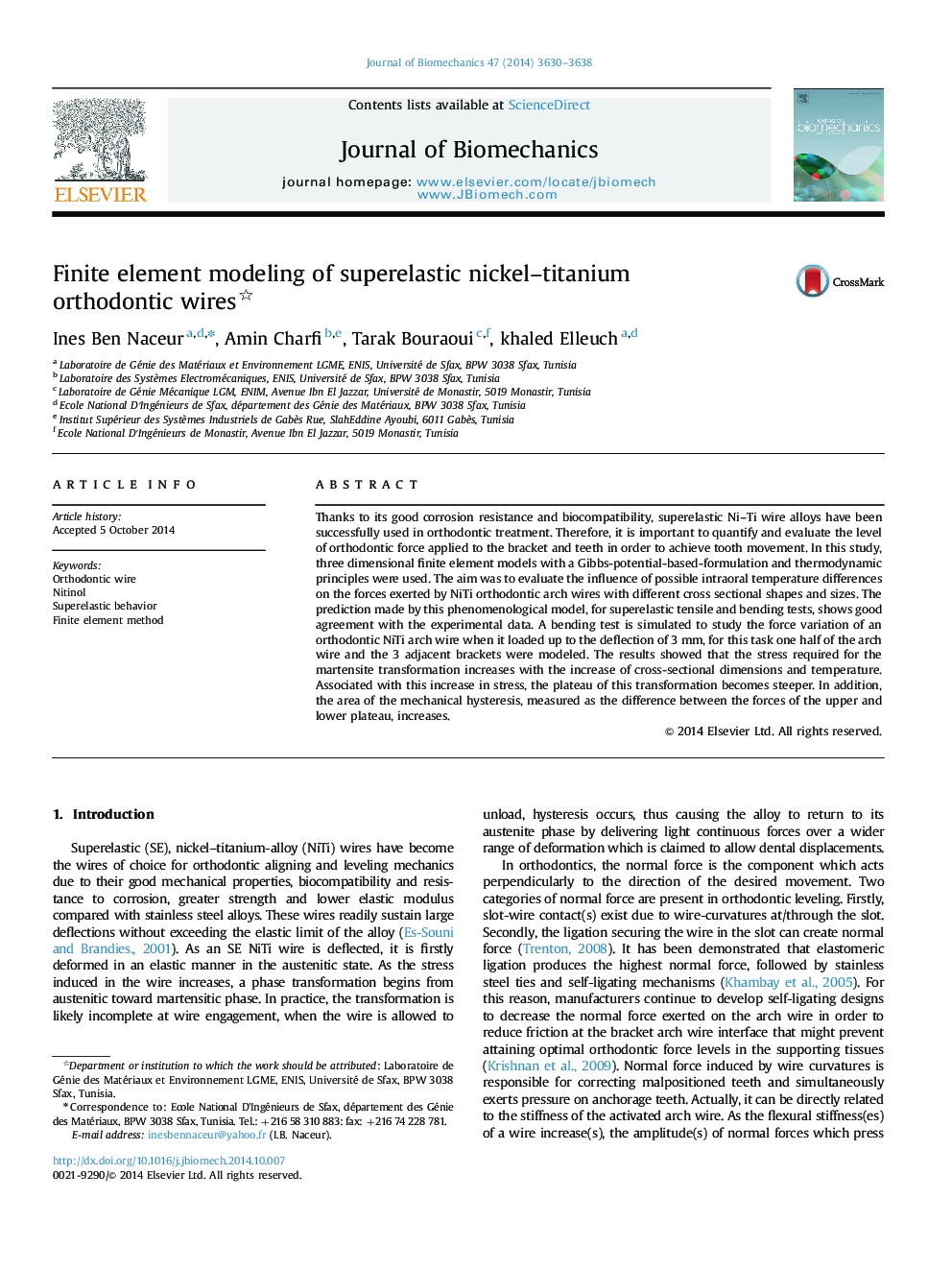 Finite element modeling of superelastic nickel–titanium orthodontic wires 