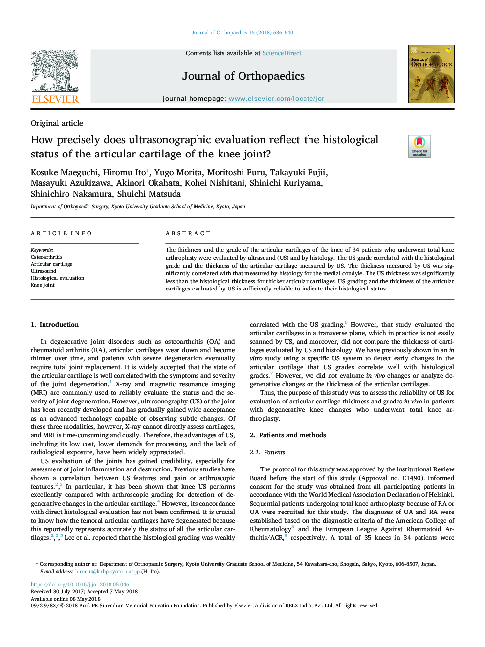 How precisely does ultrasonographic evaluation reflect the histological status of the articular cartilage of the knee joint?