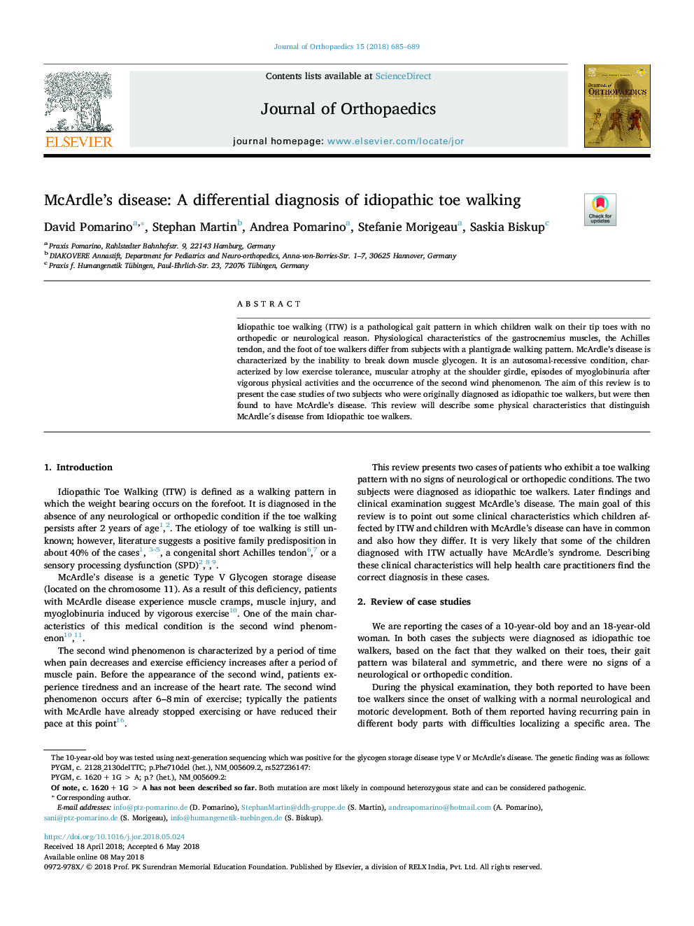 McArdle's disease: A differential diagnosis of idiopathic toe walking