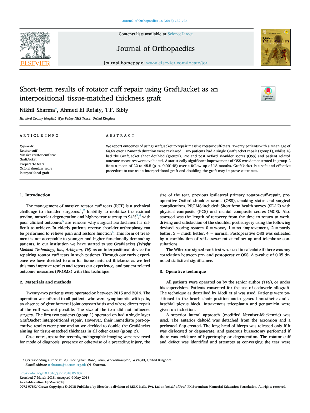 Short-term results of rotator cuff repair using GraftJacket as an interpositional tissue-matched thickness graft