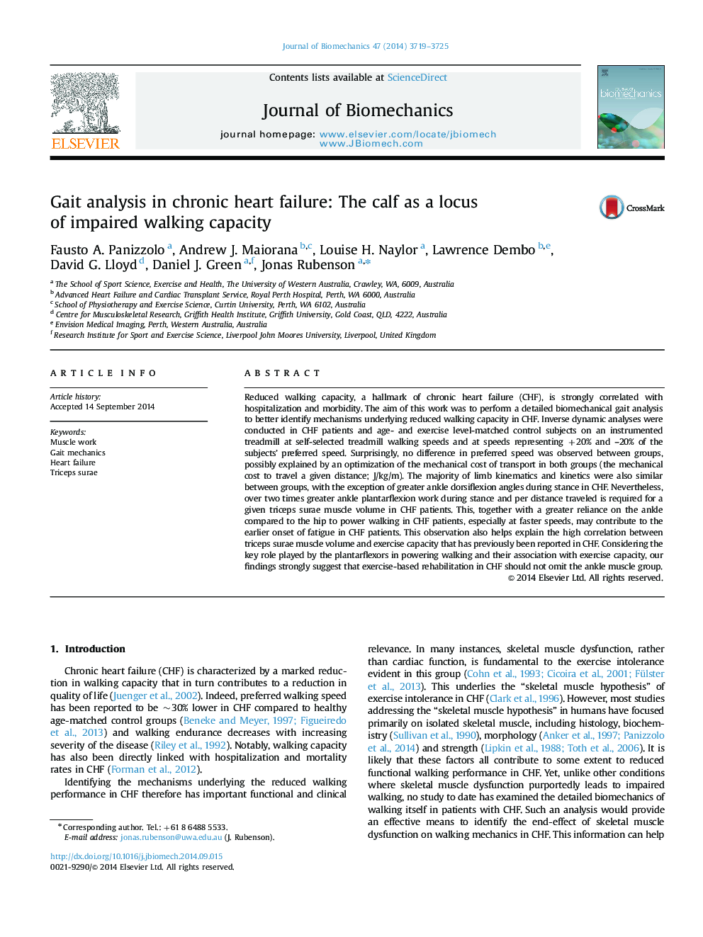 Gait analysis in chronic heart failure: The calf as a locus of impaired walking capacity