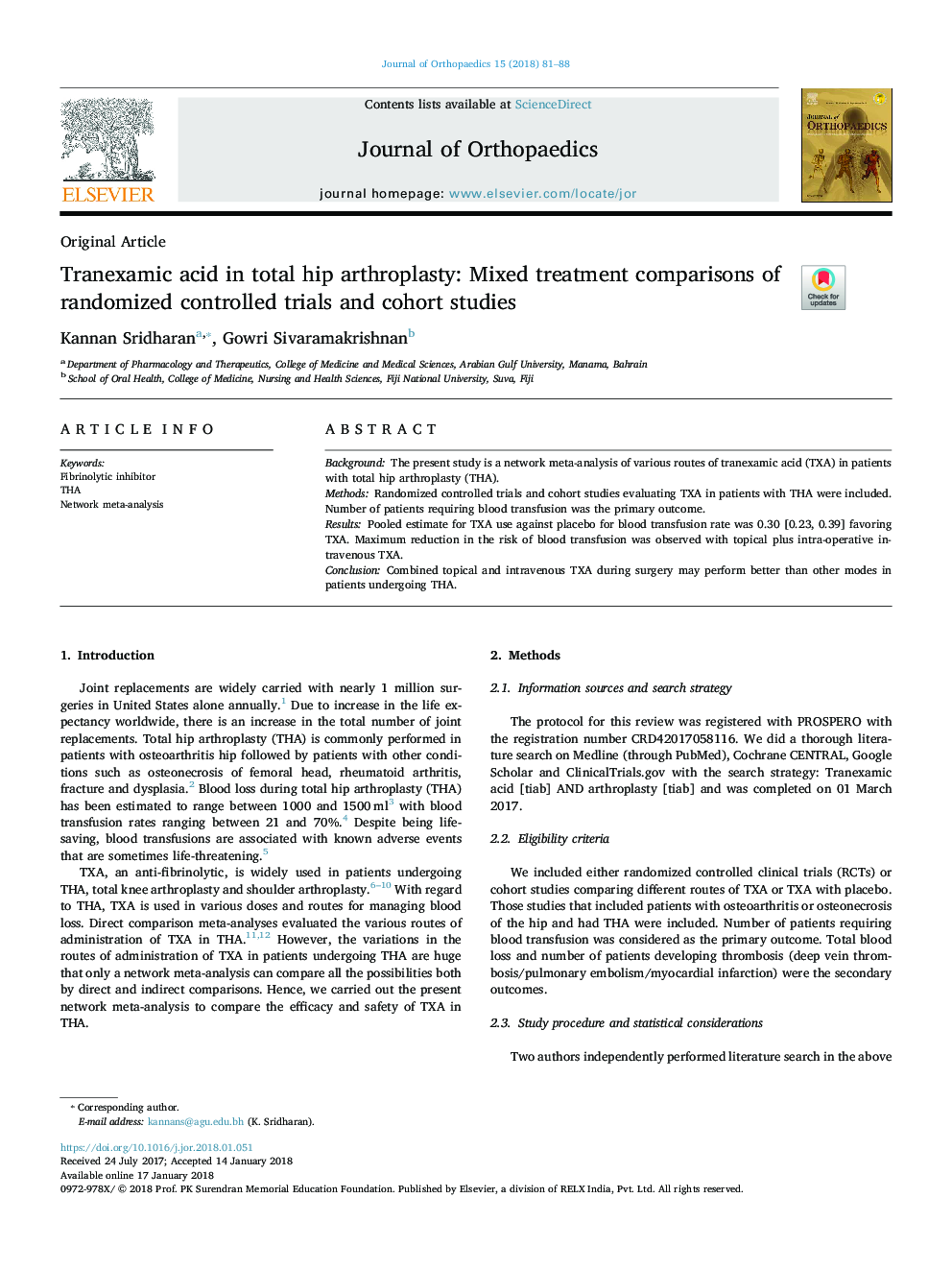 Tranexamic acid in total hip arthroplasty: Mixed treatment comparisons of randomized controlled trials and cohort studies