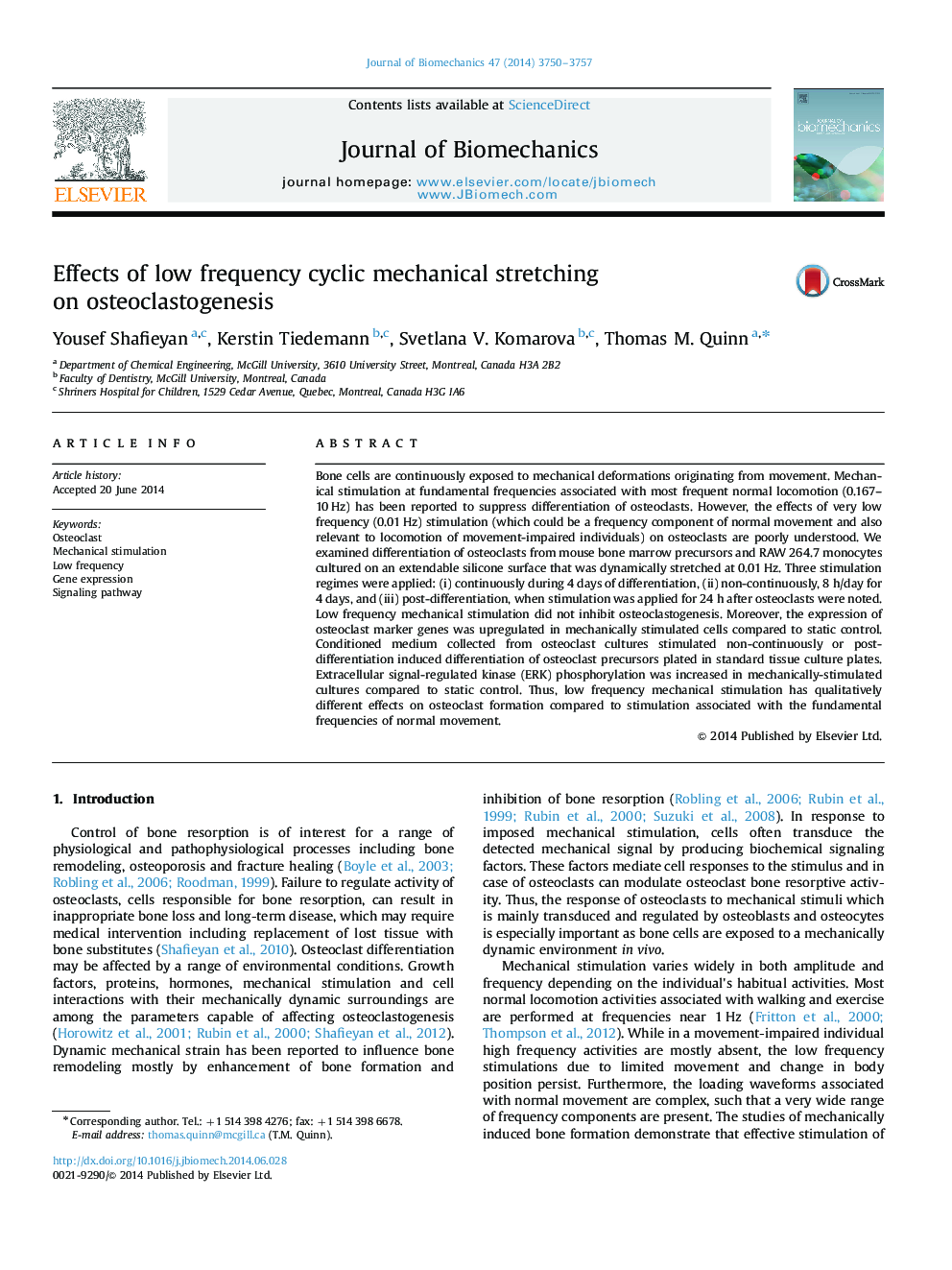 Effects of low frequency cyclic mechanical stretching on osteoclastogenesis