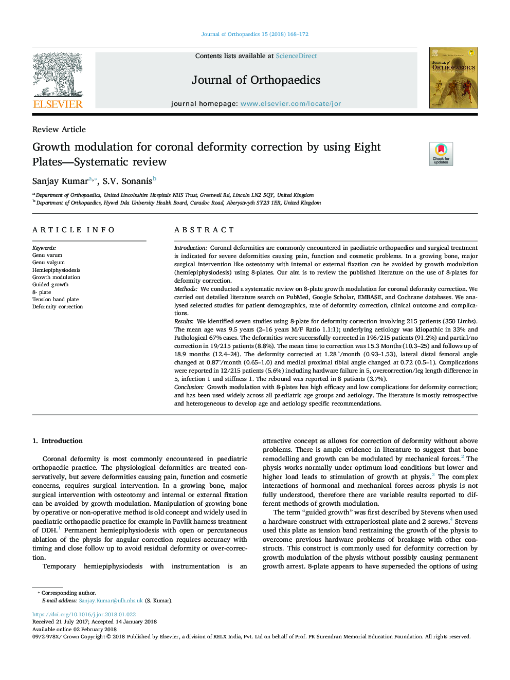 Growth modulation for coronal deformity correction by using Eight Plates-Systematic review