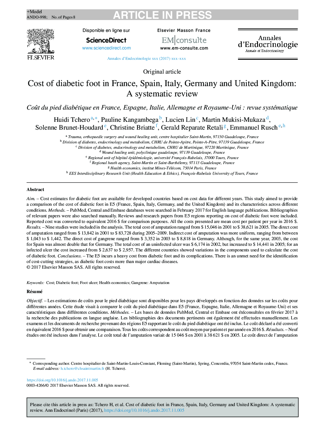 هزینه های پای دیابتی در فرانسه، اسپانیا، ایتالیا، آلمان و بریتانیا: بررسی سیستماتیک