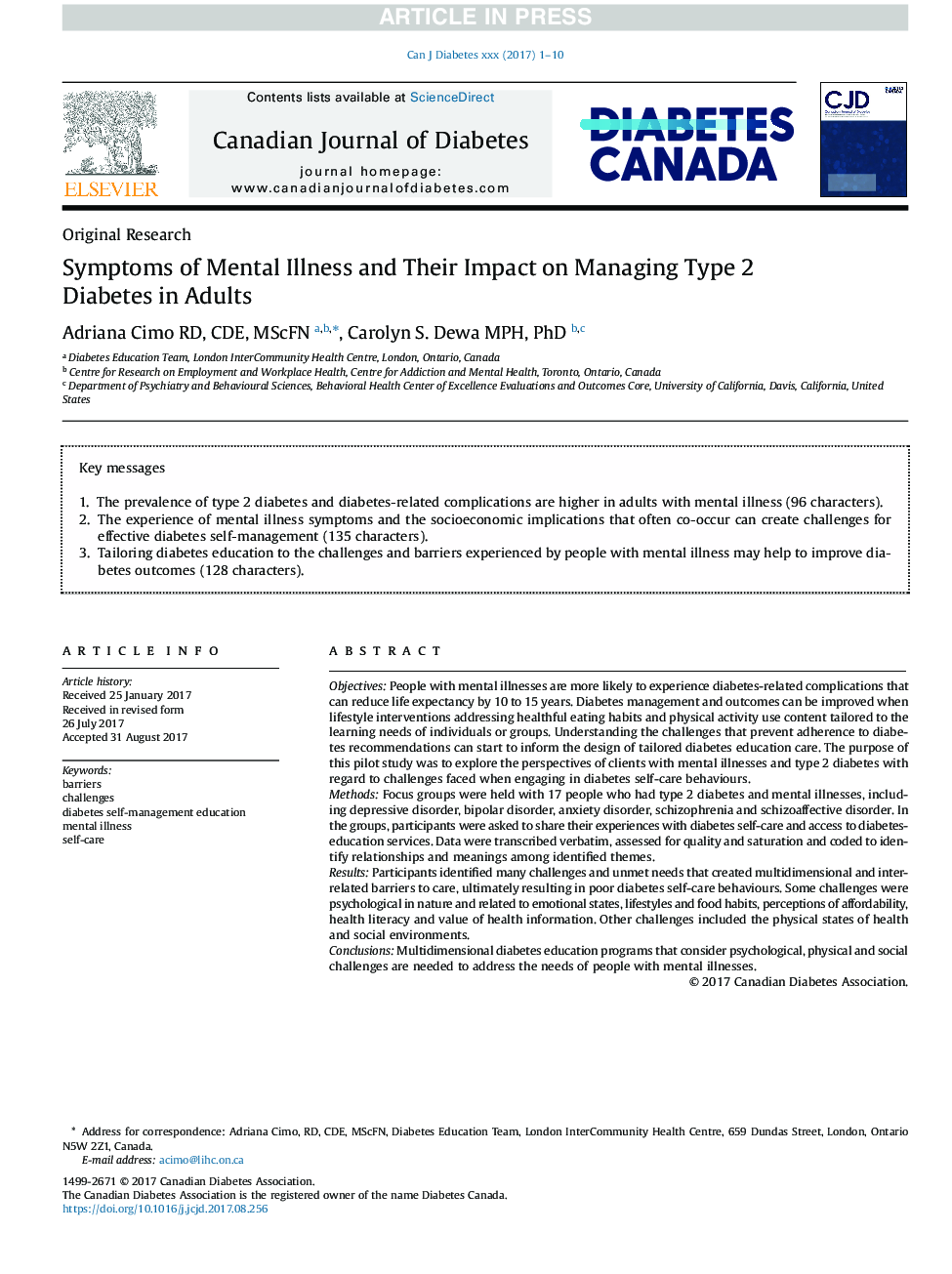 Symptoms of Mental Illness and Their Impact on Managing Type 2 Diabetes in Adults